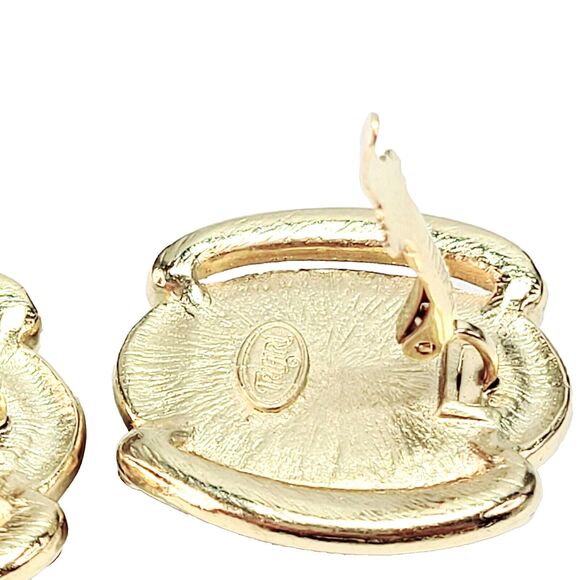 Trifari Blue Swirl Cabochon Clip On Earrings Gold tone trifarium 70s 80s Saltz? - Picture 7 of 9